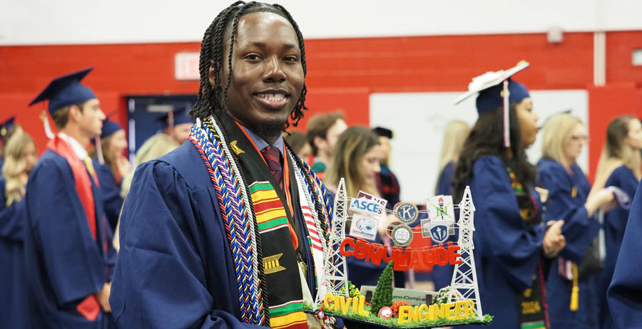 Lawrence Stoudemire spent about 72 hours over the past month to complete his mortar board, inspired by a co-op he did with Southern Company. 
