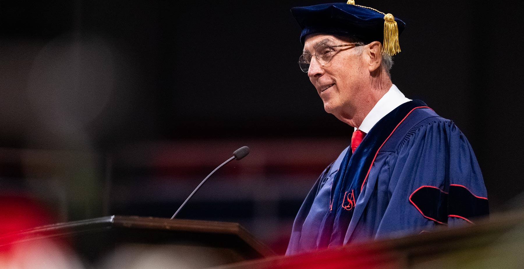 Mobile Mayor Sandy Stimpson delivered the Commencement address at the USA Mitchell Center. data-lightbox='featured'