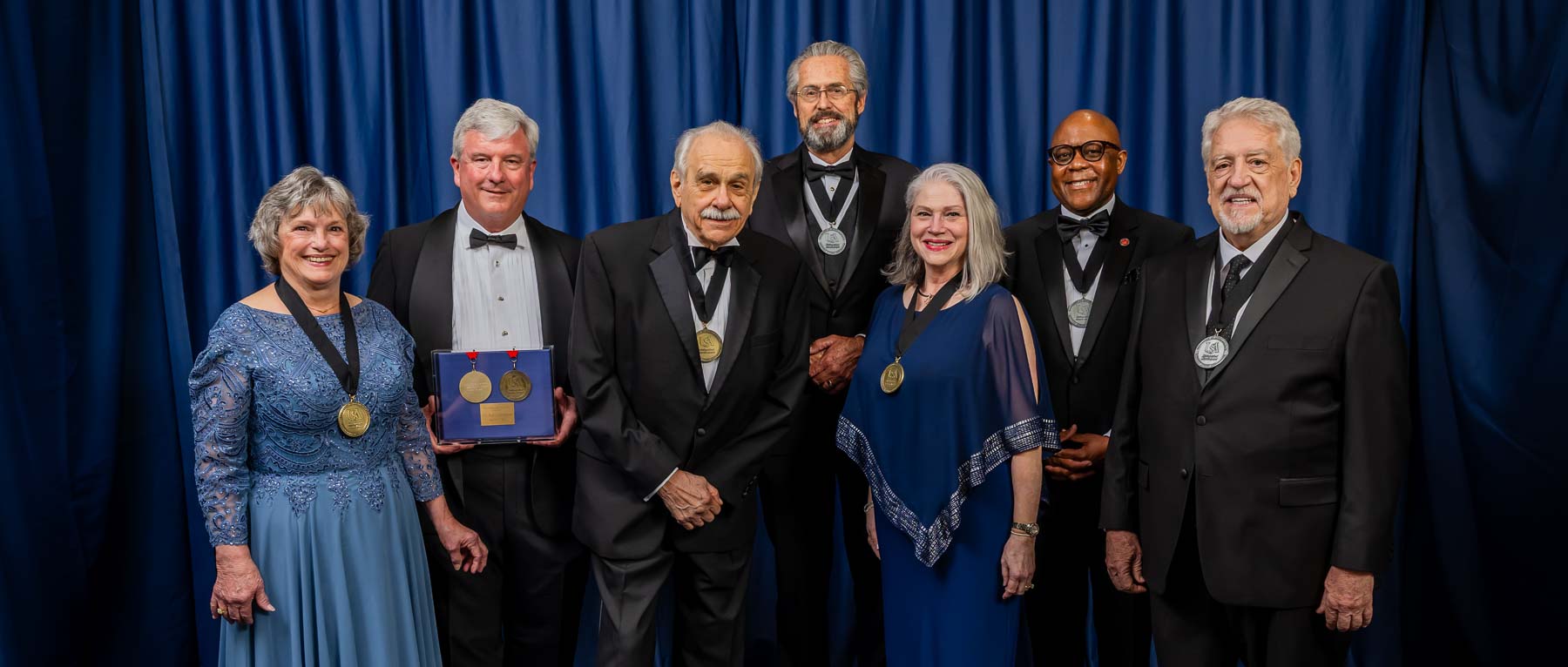 From left, Dr. Carol Scott Cash; Bestor Ward, representing the J.L. Bedsole Foundation; Ray Kennedy; Frank Barrow, son of the late Dr. Robert Barrow; Patsy Kennedy; Lenus Perkins and Dr. Mike Wojciechowski attended the 20th Annual USA National Alumni Association Distinguished Alumni & Service Awards.