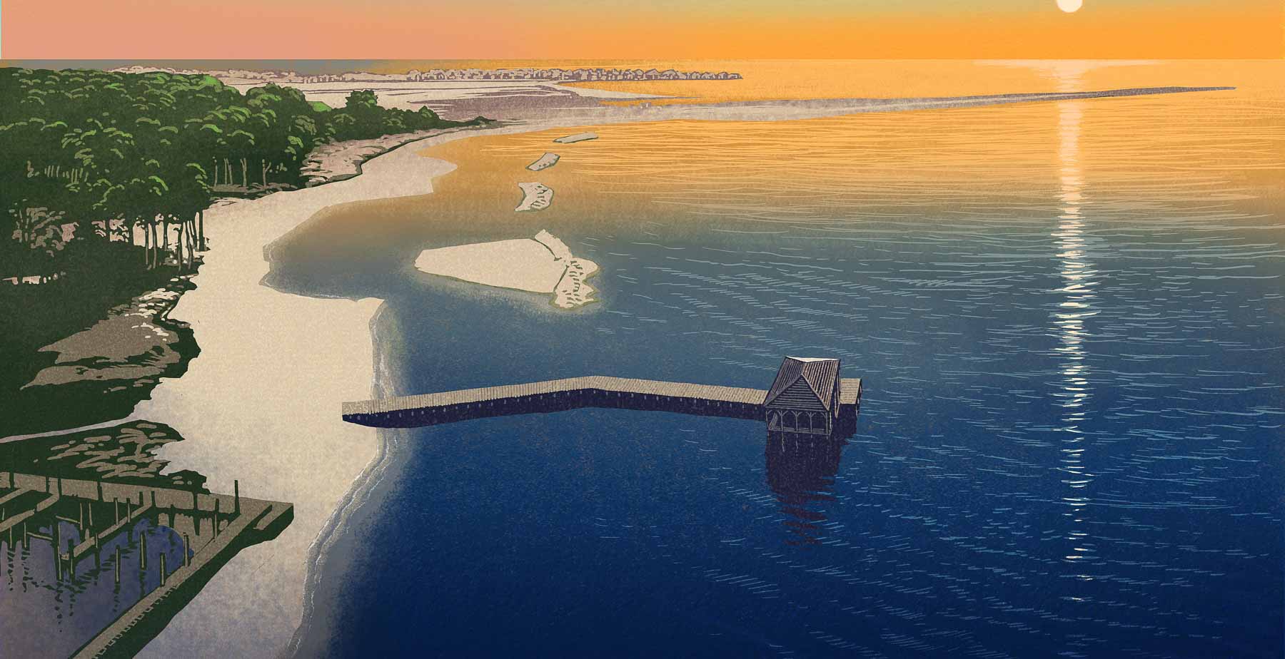 An illustration by artist Chris Wormell shows what the new outdoor classroom on Aloe Bay might look like. The property is on Dauphin Island west of the bridge that connects the island to the mainland. 