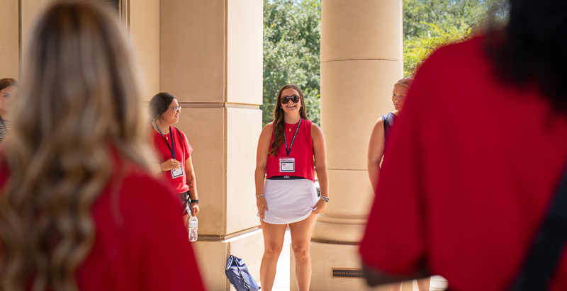 Students at Moulton Tower for orientation
