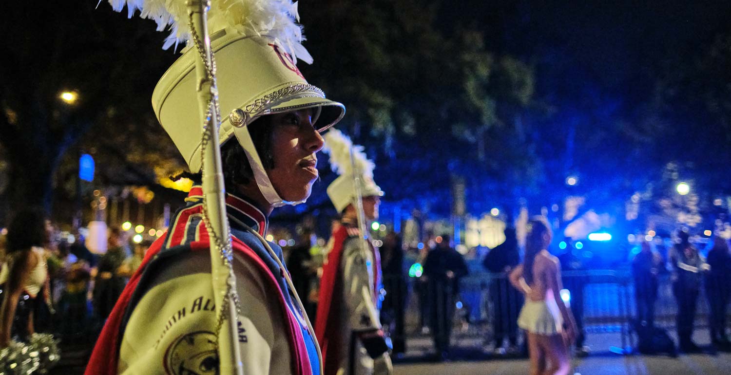 Drum major Shannon Kille leads the way