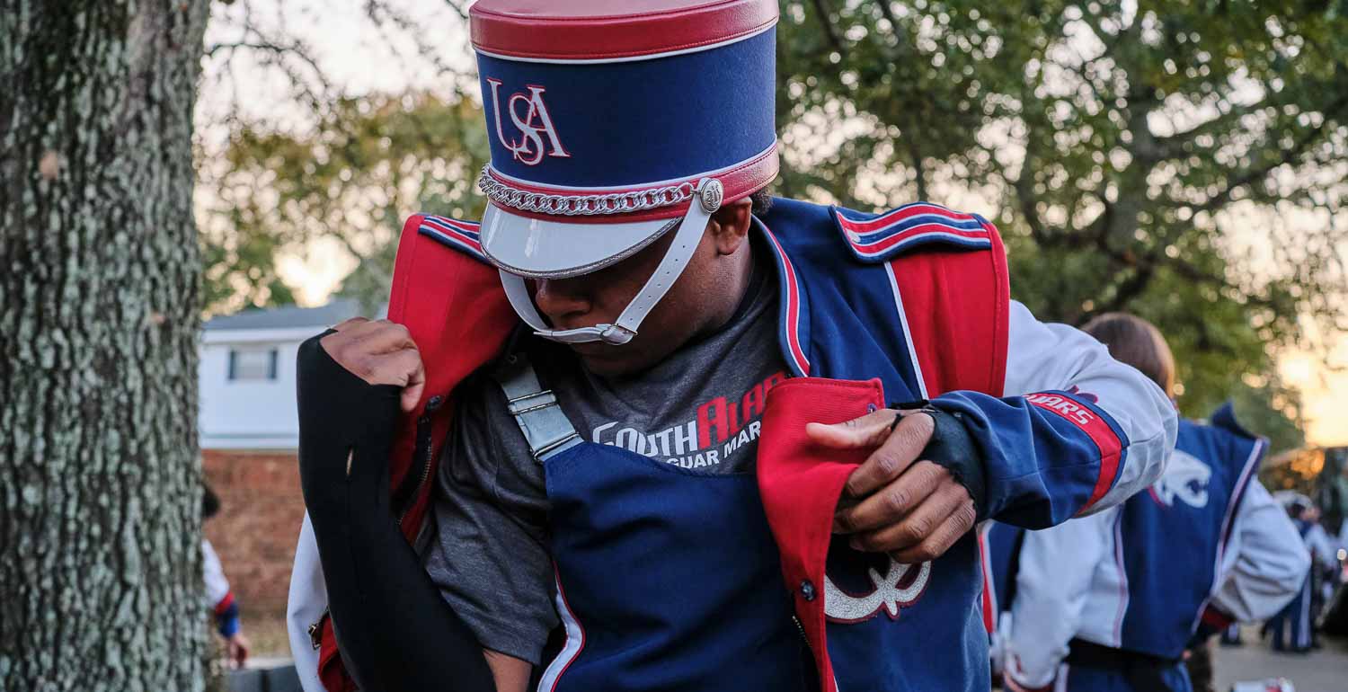 a band member getting ready