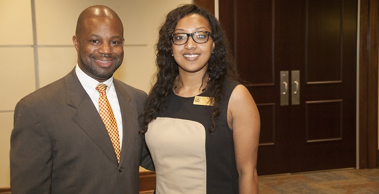 USA Office of Multicultural Student Affairs Director Dr. Carl Cunningham, left, and Coordinator Petre Freeman work to help students have a successful academic college experience at South Alabama.