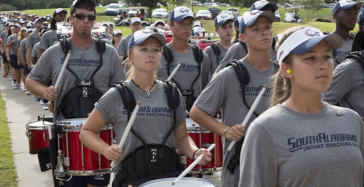 The Jaguar Marching Band greeted new students as they moved into campus residence halls Saturday during Move-In Day, one of the many events for USA's Week of Welcome. 