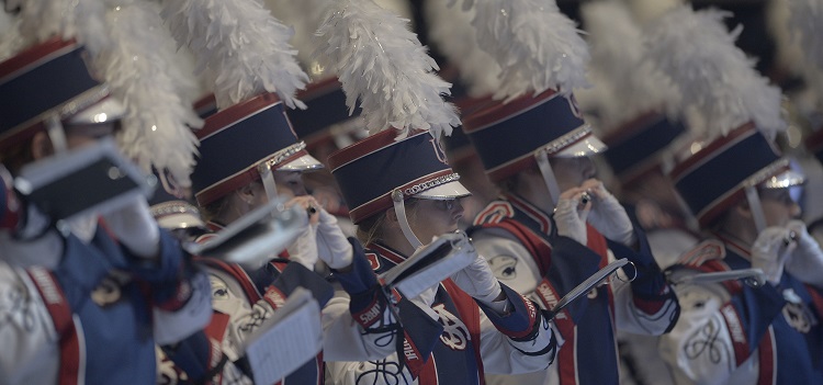 close-up shot of USA band members playing instruments