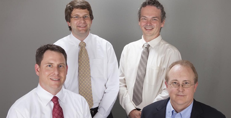 USA faculty members who are inaugural recipients of Research and Scholarly Development Grants from the Office of Research and Economic Development are, from left, Dr. Lawrence LeClaire, assistant professor of biochemistry; Dr. Grant Glover, assistant professor of chemical and biomolecular engineering; Dr. Ryan Littlefield, assistant professor of biology; and 
Dr. Rob Barrington, assistant professor of microbiology and immunology.
