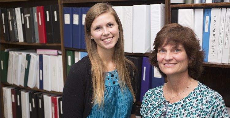 Kali Thompson, left, with her mentor, Dr. Jennifer Langhinrichsen-Rohling, professor of psychology.