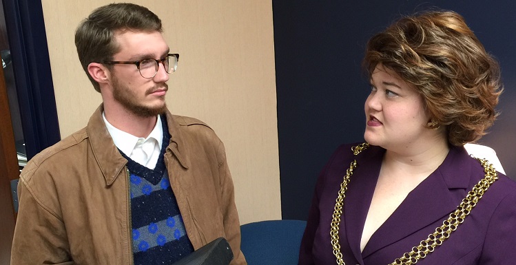 Dr. Stockmann, portrayed by Brandon Mallette, finds less than a warm welcome from the town's mayor, portrayed by Morgan Carithers, in the upcoming USA Theatre production of "Enemy of the People." 
