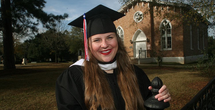 Katherine Sweet, 21, graduated from the University of South Alabama in fewer than four years. During that time, the Honors Program student spent many hours in the Seaman's Bethel Theatre where the program is centered.