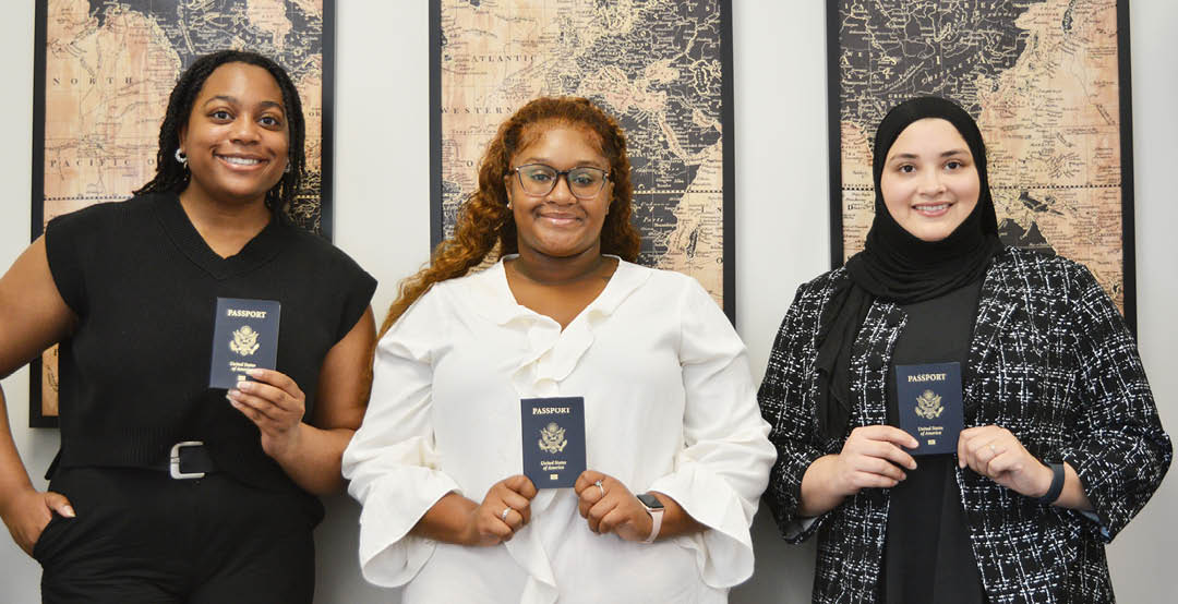 The 2025 Global Jaguar Scholarship recipients are Branah Jones, a political science and criminal justice major in the College of Arts and Sciences; Jazeil Moye, a professional health sciences major in the Pat Capps Covey College of Allied Health Professions; and Alexis Acosta, a biomedical sciences major in the Pat Capps Covey College of Allied Health Professions.