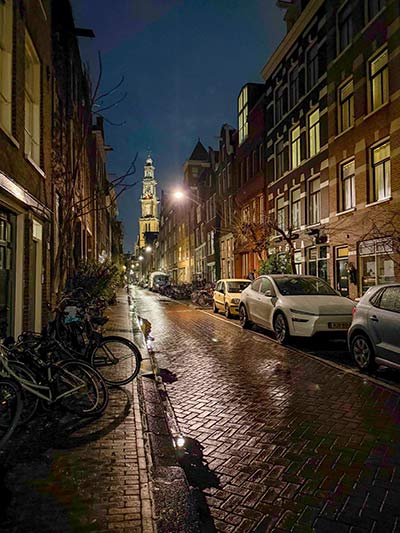 Night street scene in Amsterdam