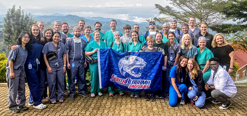 Volunteers from the Whiddon College of Medicine, including 12 senior medical students and several faculty members, traveled to Rwanda for the month of February on a medical mission trip with the Christian Medical Ministry of South Alabama.