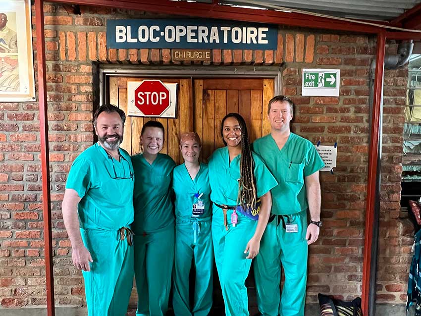 Surgery faculty and residents Harrison Howard, M.D., Alissa Doll, M.D., Elizabeth Lockett, M.D., Victoria Bouillan, M.D., and Lee Grimm, M.D.
