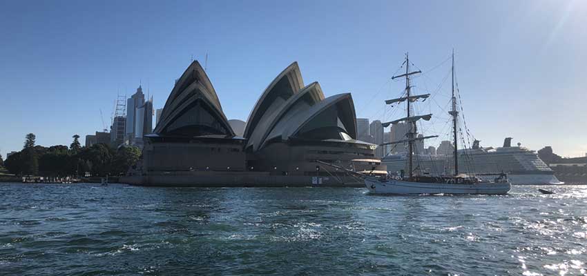 Sydney Opera House from water view.
