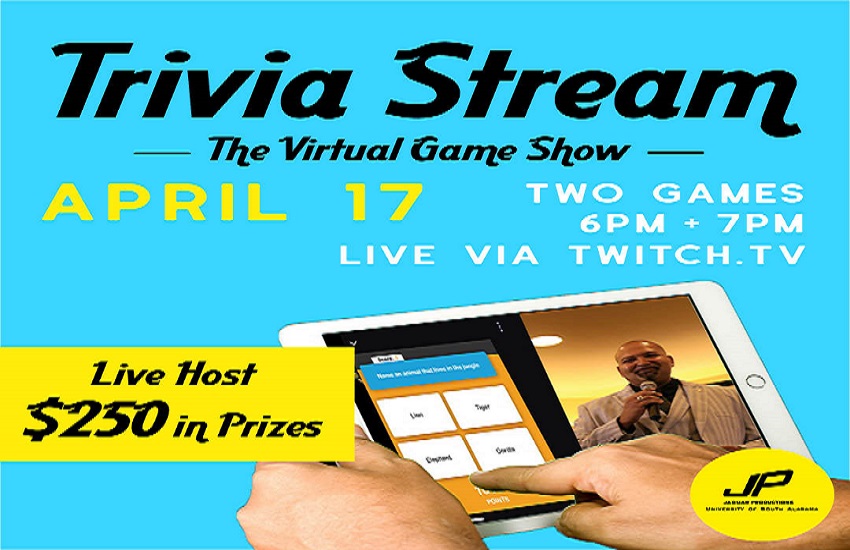 Trivia stream virtual game show, april 17,  6:00 and 7:00pm, watch live via twitch.tv