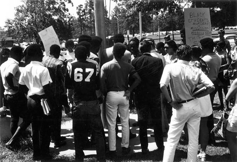 USA students gather together after hearing word of the shootings at Jackson State University in Jackson, Mississippi, in 1970.