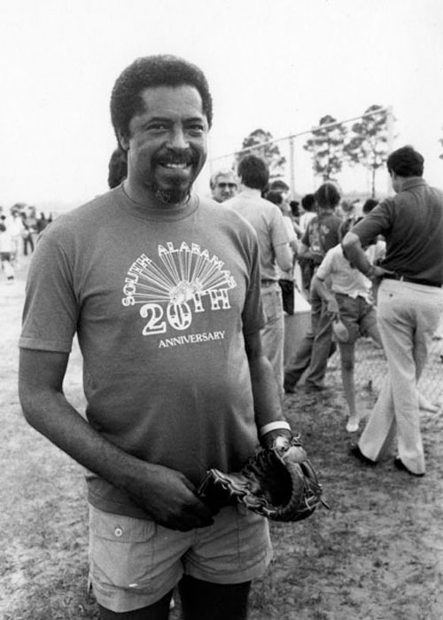 Professor James Kennedy, USA's first African American instructor, at the university's 20th anniversary celebration in 1984.