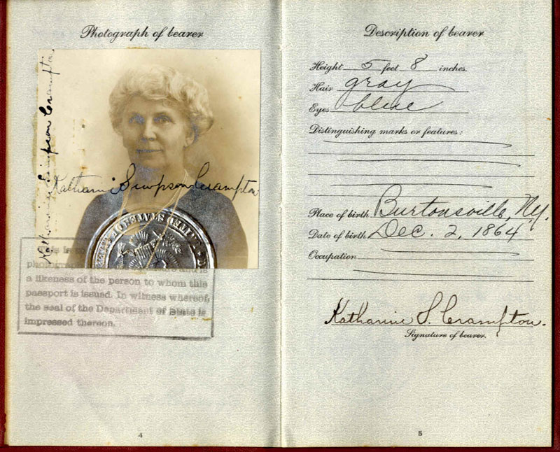 The passport of Katharine Simpson Crampton, Katharine Cochrane's mother.