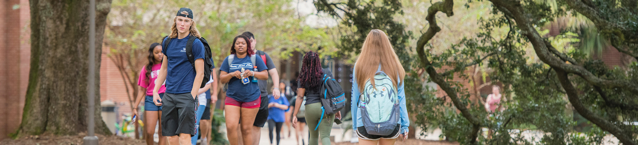 Students walking on campus in between classes.