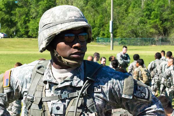 Military soldier in uniform outside