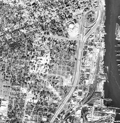 1974 Aerial photo of Down the Bay after I-10 construction