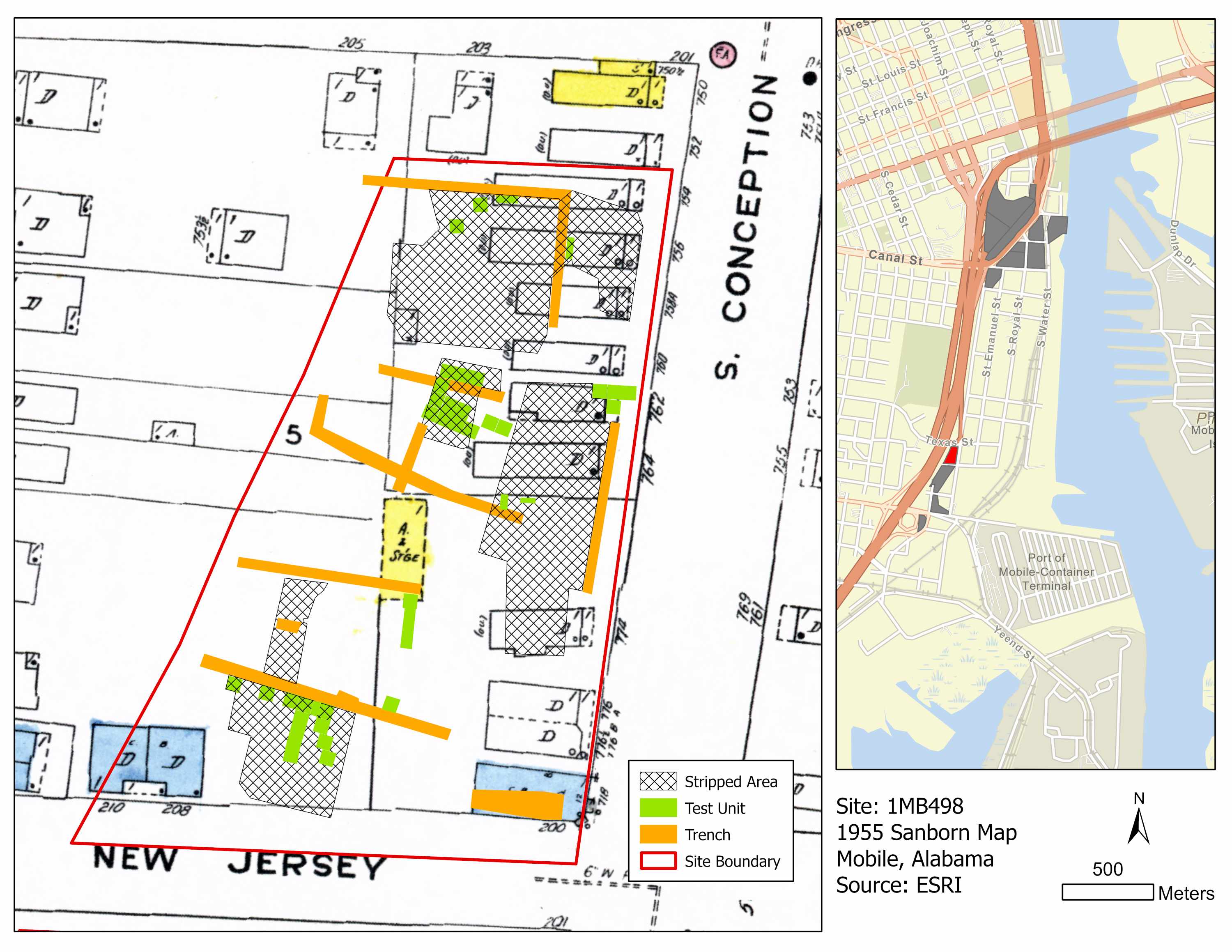 1955 Map of houses at the corner of New Jersey and South Conception streets