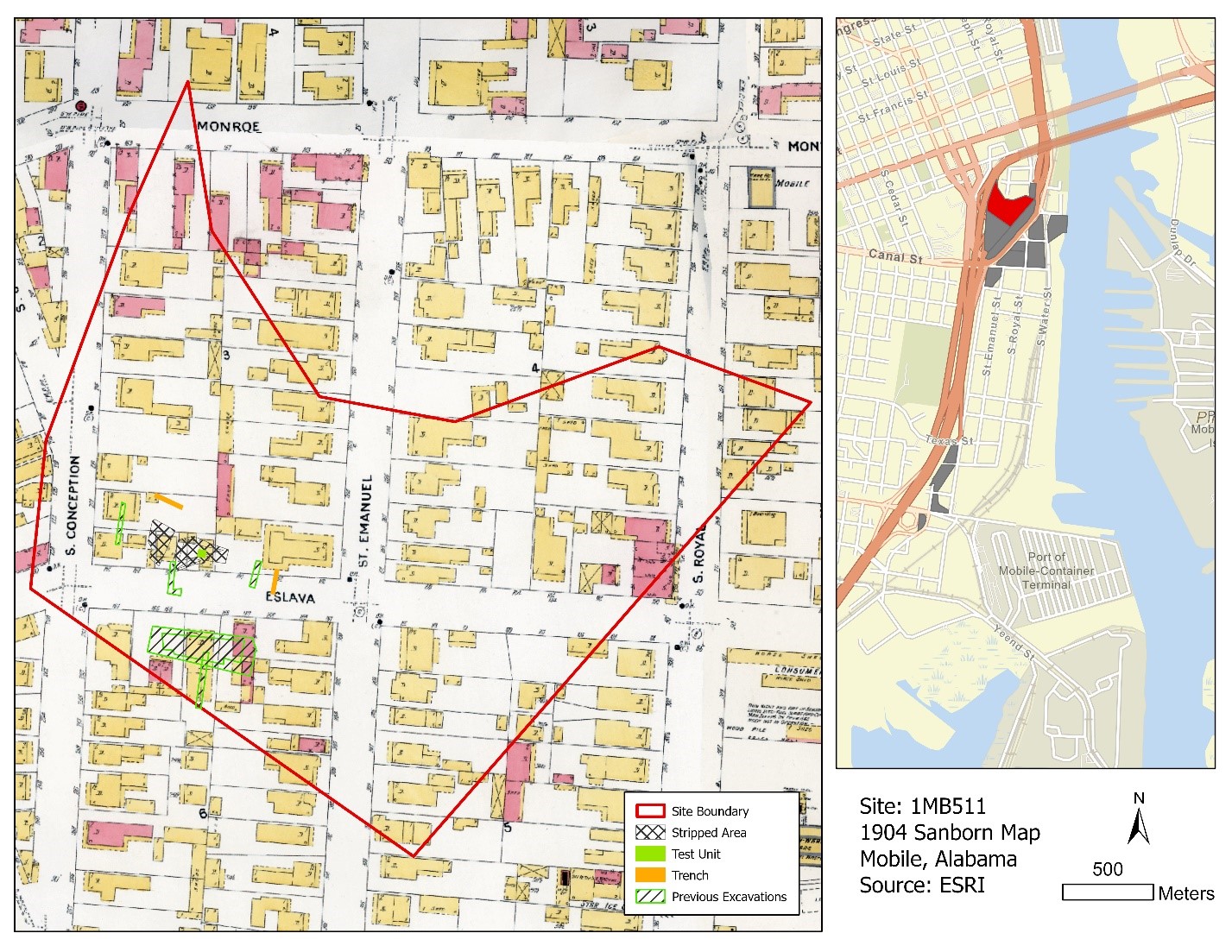 Map showing location of excavations