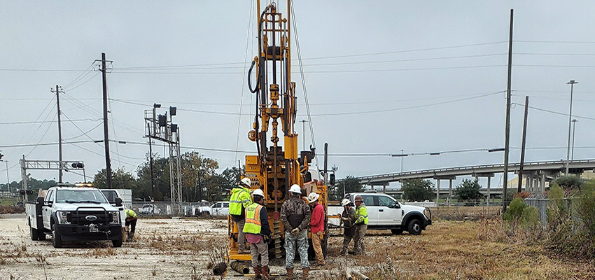 ALDOT conducts deep test coring to determine the soil depth and stratigraphy at this site.