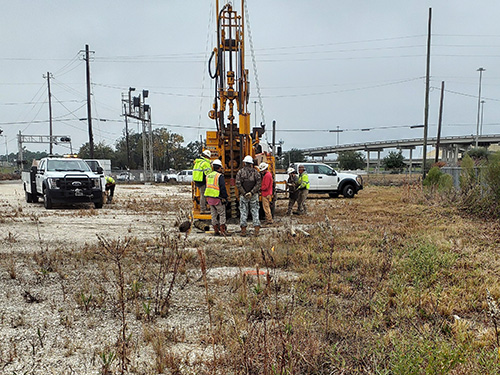 ALDOT conducts deep test coring to determine the soil depth and stratigraphy at this site.