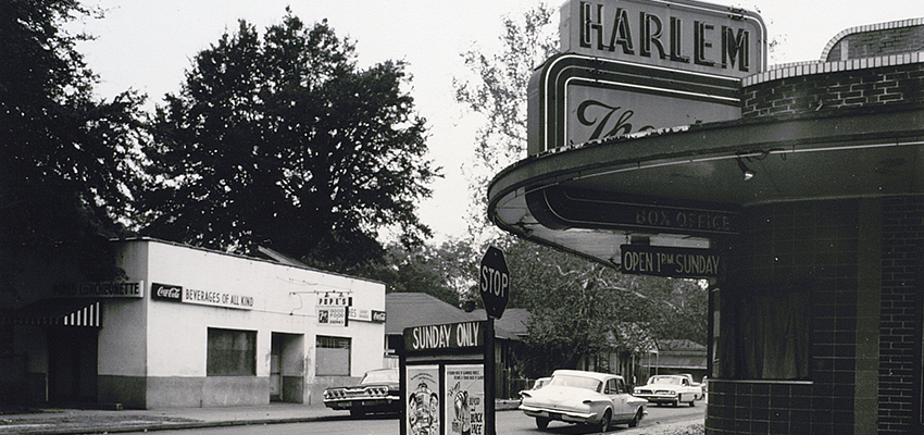 Black and white image of the Harlem Theater.