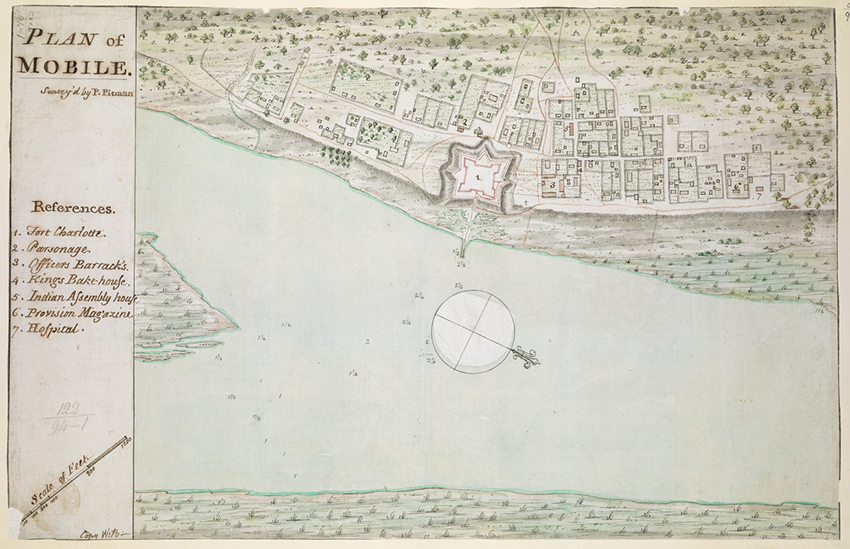 1763 “Plan of Mobile” map created by Philip Pittman. Courtesy of the Norman B. Leventhal Map and Education Center